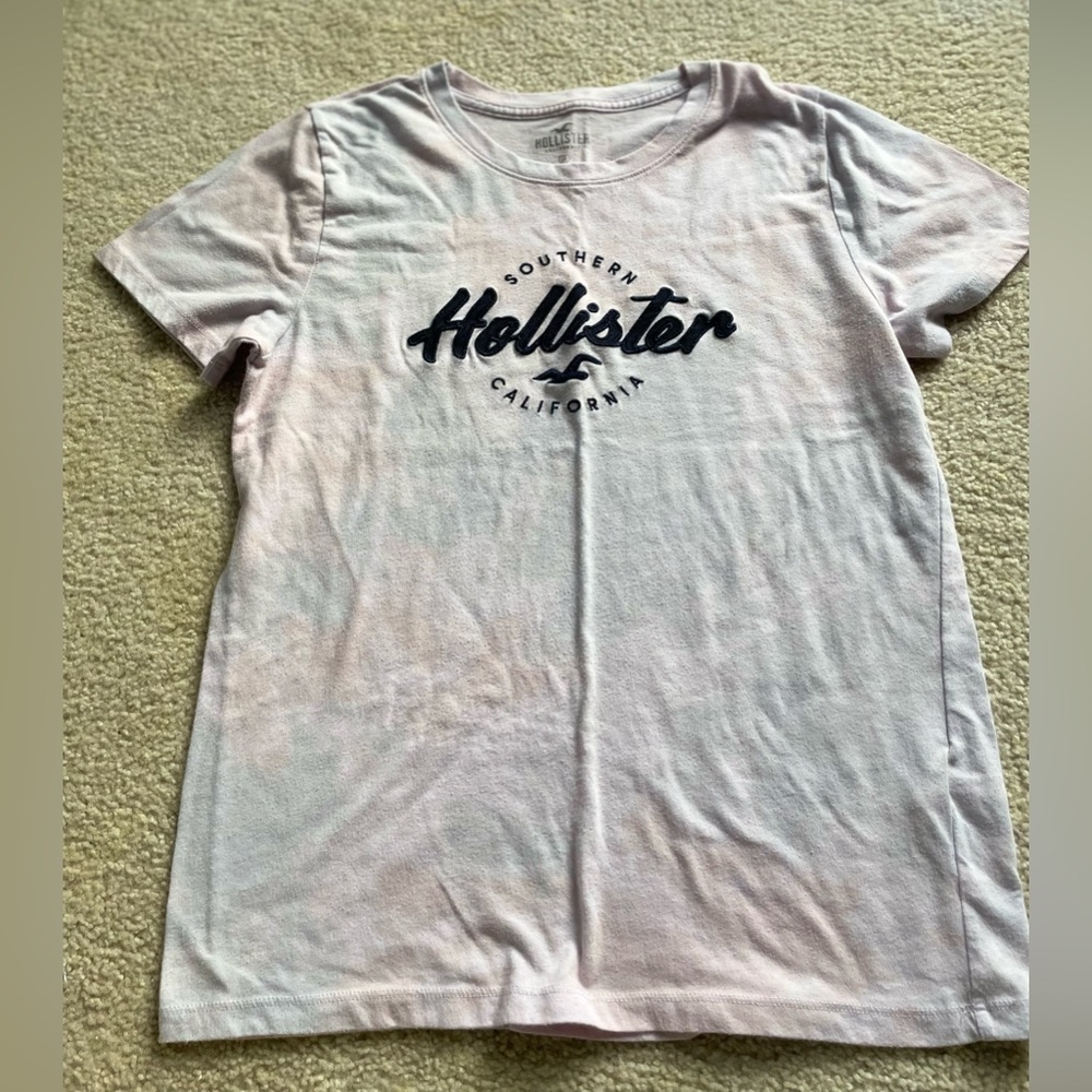 Hollister | pink, purple, white tie-dye graphic logo tee